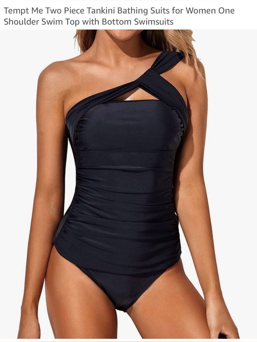 One-Shoulder Black Tankini Swim Set for Women